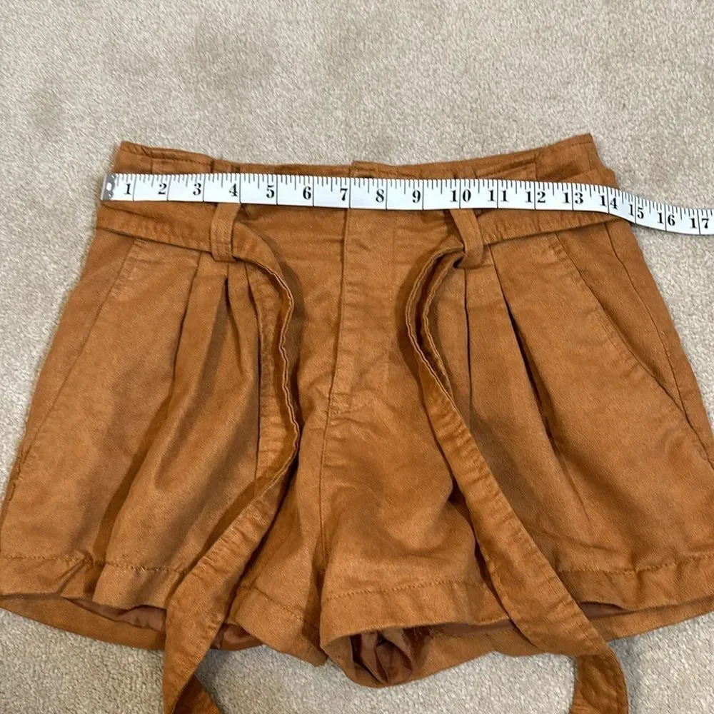 Divided Brown Waist Bow Pleated Textured Lined Shorts Women Size 6